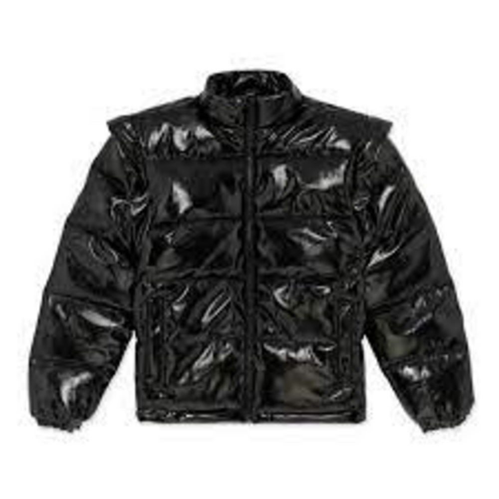 Weworewhat Faux Leather Snap Off Sleeve Puffer Jacket in Black - Picture 2 of 5
